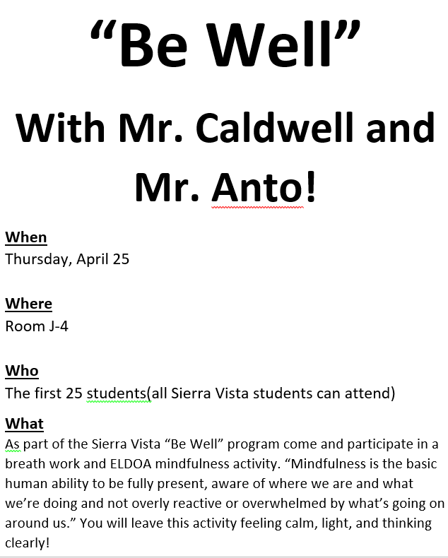 “Be Well” with Breath Work and ELDOA Mr. Caldwell's PE Program